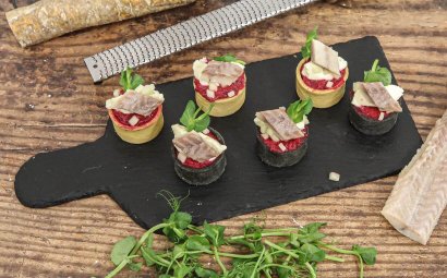 Beetroot Smoked Eel & Horseradish Tart Shells