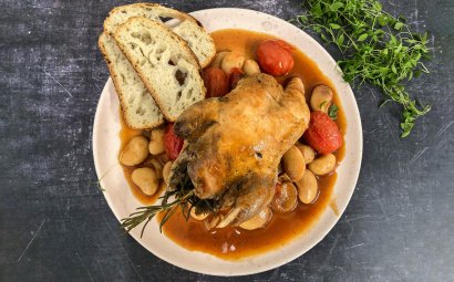 Red Legged Partridge with Italian Tomatoes & Butter Beans