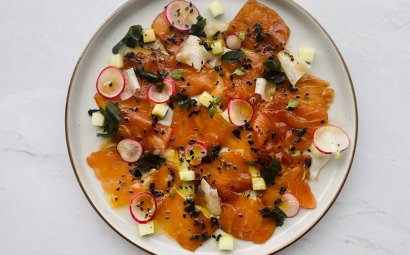 Salmon Sashimi with Citrus Ponzu and Pickled Kohlrabi