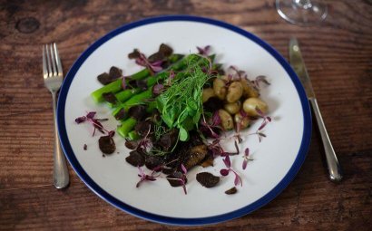 Spring Salad with Jersey Royals, Asparagus, Morels and Perigord Truffle