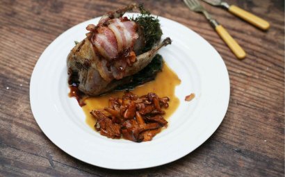Wild Grouse with Spinach, and Golden Girolles 