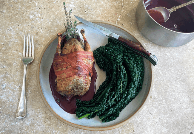 Grouse with Cavolo Nero and Red Wine Gravy