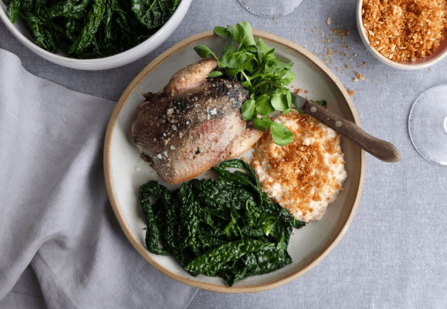 Roast Grouse, Bread Sauce and Game Crumbs